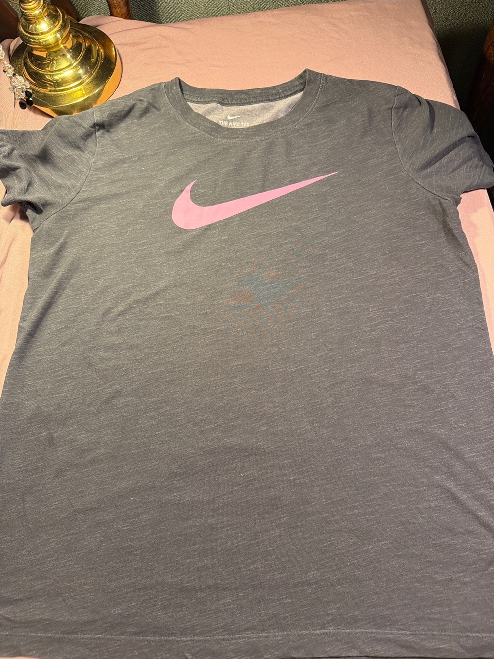 Nike Gray Heather Short Sleeve Tee with Pink Swoosh